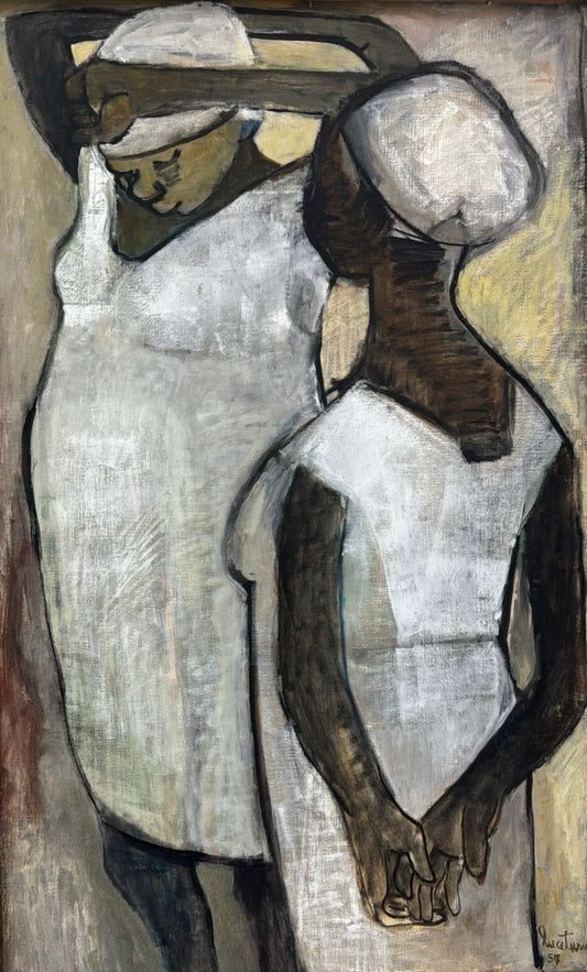 Luce Turnier-Abstract artwork of two figures with a focus on texture and color.