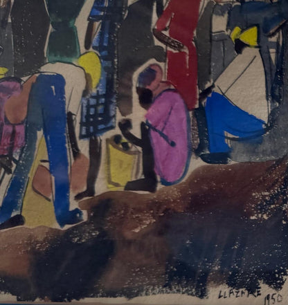 Lucner Lazare (Haitian, 1928-1998)  Market Scene 1950 Watercolor on Paper Unframed #1RS