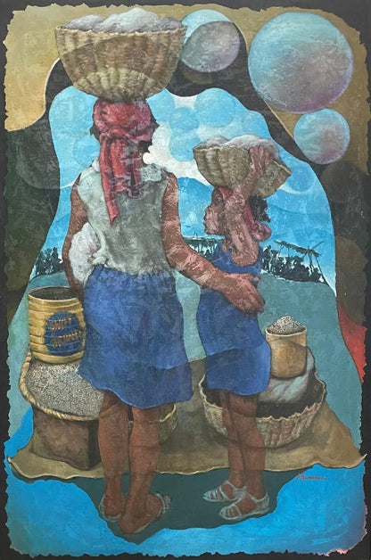 Lyonel Laurenceau (Haitian, b. 1942) "Marche en Plein Air" 1980 Acrylic on Canvas Painting 40"h X 60"w #76-3-96GSN-NY