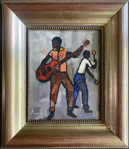 Manes Descollines (1936-1985) 10"x8" The Young Musicians c1970 Acrylic on Masonite Framed Painting #1JN