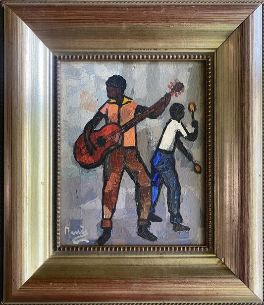 Manes Descollines (1936-1985) 10"x8" The Young Musicians c1970 Acrylic on Masonite Framed Painting #1JN