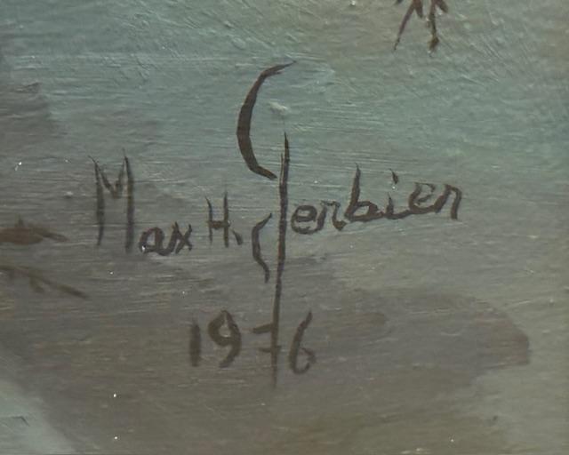 Max Gerbier 40"x29.5" Village Path under Flamboyant Tree 1976 Oil on Canvas Unframed Painting #1BN