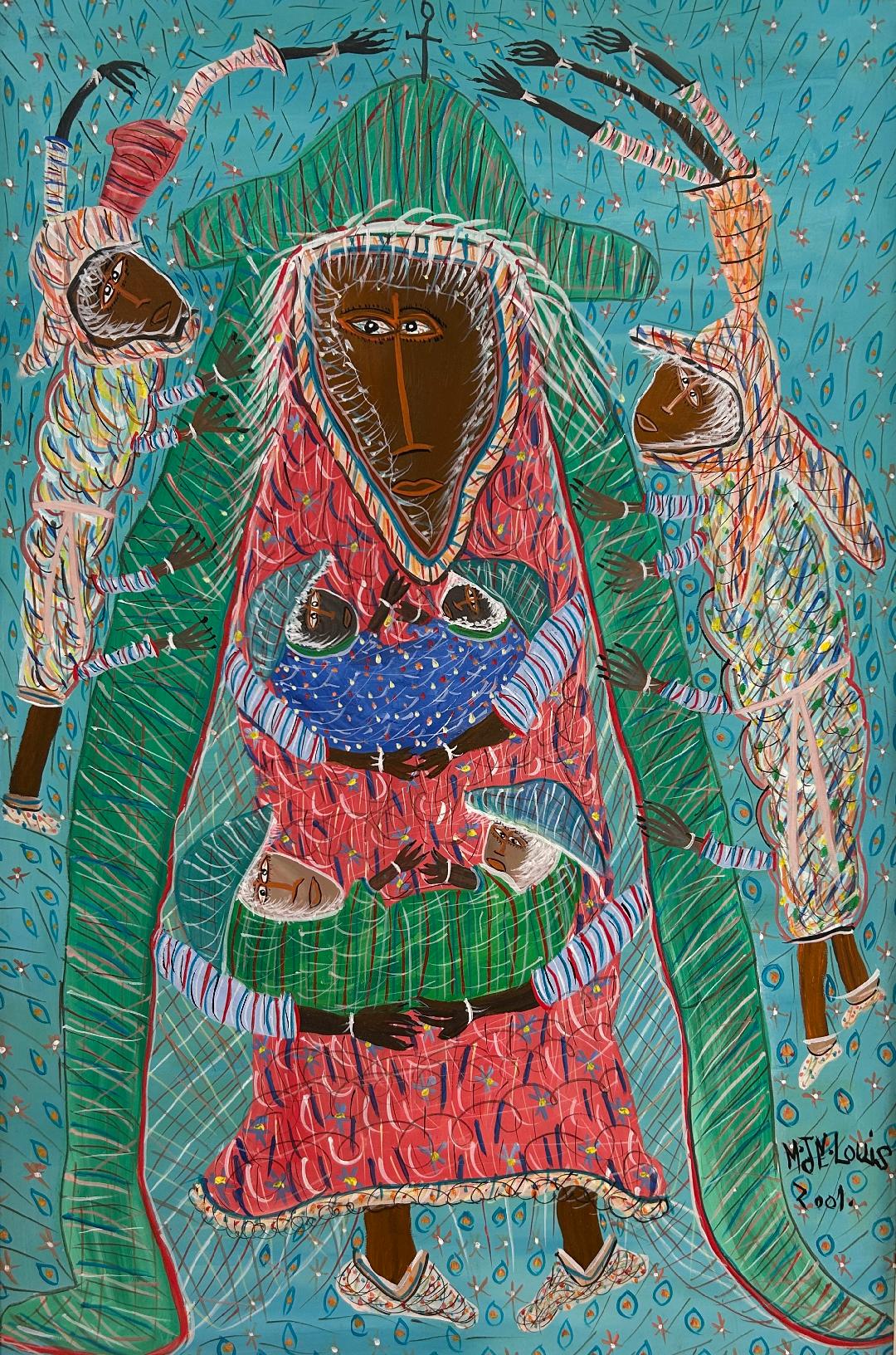 Maxan Jean Louis 30"x20" Twin Couples 2001 Acrylic on Canvas Unframed Painting #1AK