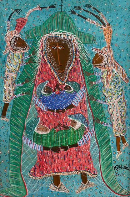 Maxan Jean Louis 30"x20" Twin Couples 2001 Acrylic on Canvas Unframed Painting #1AK