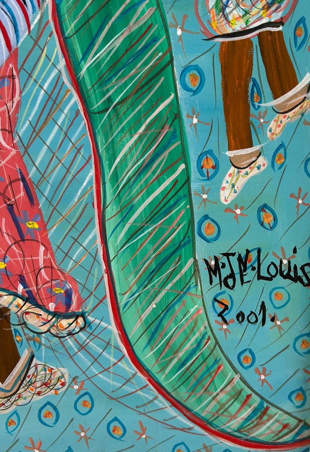 Maxan Jean Louis 30"x20" Twin Couples 2001 Acrylic on Canvas Unframed Painting #1AK