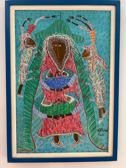 Maxan Jean Louis 30"x20" Twin Couples 2001 Acrylic on Canvas Unframed Painting #1AK