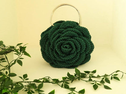 "Mega Rose" by Lady Katrina Crochet 3.5" (8.5 cms) Diameter Green Handbag Made in Haiti  #KATRINA8