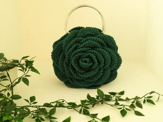 "Mega Rose" by Lady Katrina Crochet 3.5" (8.5 cms) Diameter Green Handbag Made in Haiti  #KATRINA8