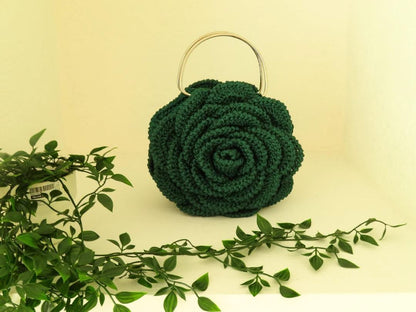 "Mega Rose" by Lady Katrina Crochet 3.5" (8.5 cms) Diameter Green Handbag Made in Haiti  #KATRINA8