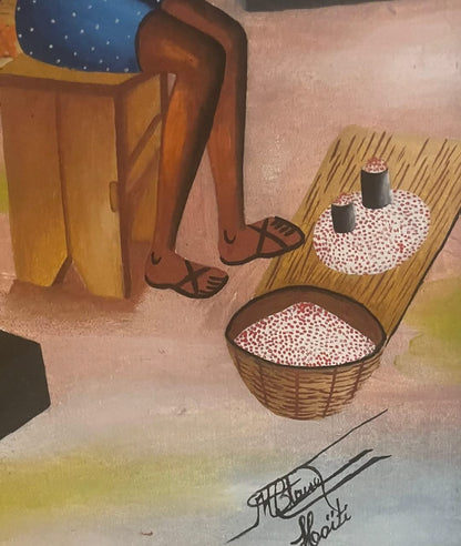 Serge Moleon Blaise 29"x20" Market Scene c1970 Oil on Board Unframed Painting #1CC