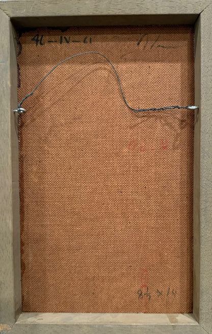 Abraham Mucius 14.25"x 8.75" Young Man On A Bench 1985 Oil on Board Painting #1PMC-NY