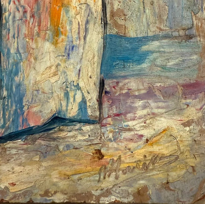 Abraham Mucius 14.25"x 8.75" Young Man On A Bench 1985 Oil on Board Painting #1PMC-NY