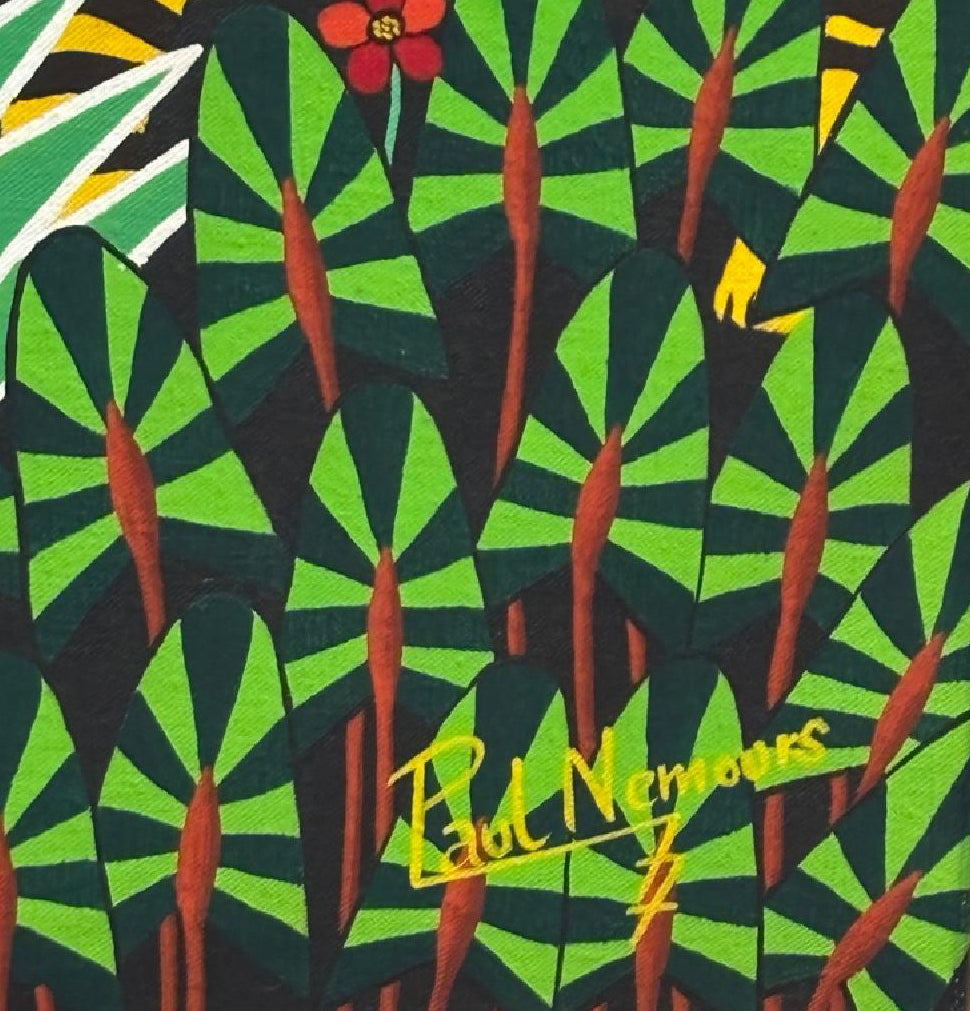 Paul Nemours 36"x48" Exotic Jungle Scene 1977 Oil on Canvas Painting #1RM