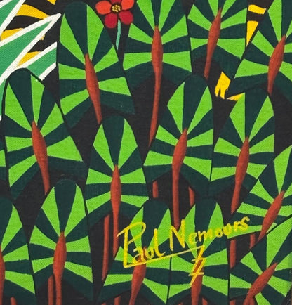 Paul Nemours 36"x48" Exotic Jungle Scene 1977 Oil on Canvas Painting #1RM