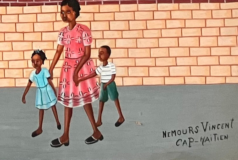 Nemours Vincent 24"x30" Henri Christophe Library and Prefecture, Cap Haitien c1980 Oil on Board Unframed Painting #1IB