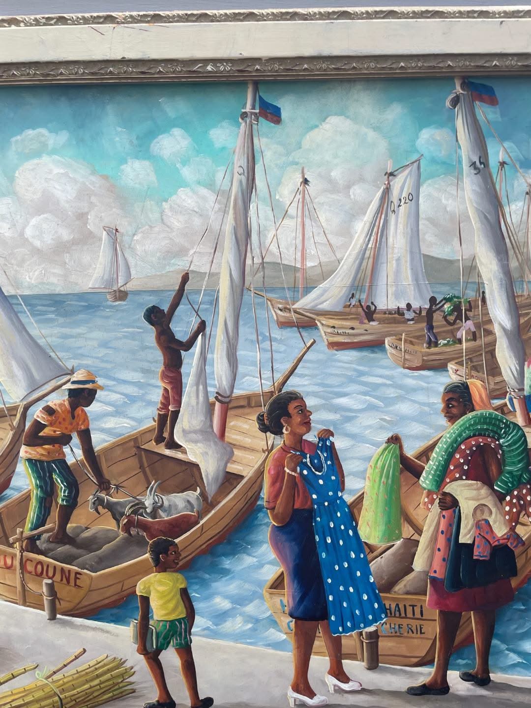 Andre Normil (1934-2014) 20"x30" Scene At The Port c1960  Oil on Masonite Painting #1GSN-NY