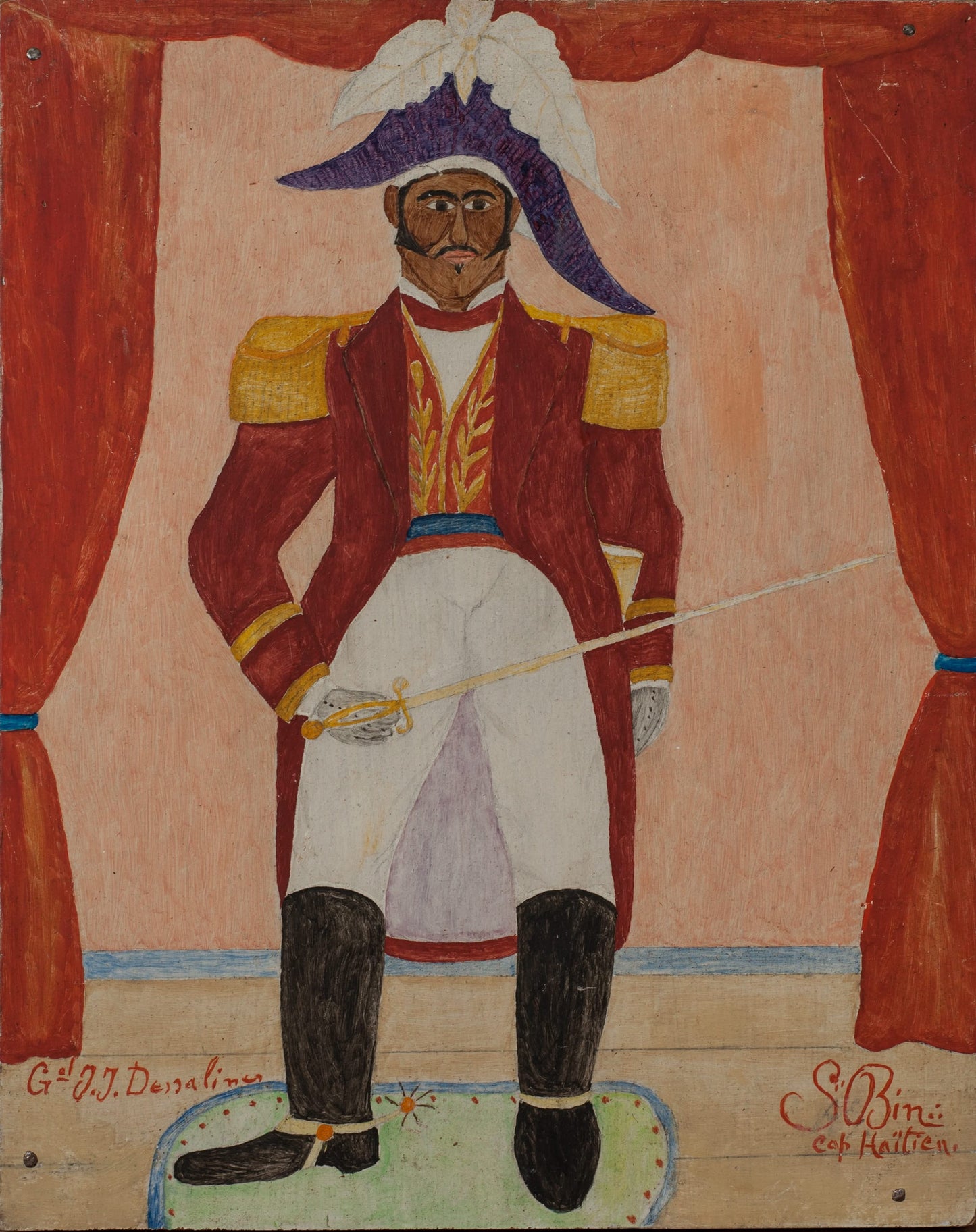 Seneque Obin (1893-1977) 10"x8" Portrait of Jean Jacques Dessalines c1960 Oil on Masonite #10-3-96GSN-HA-Fondation Marie & Georges S. Nader