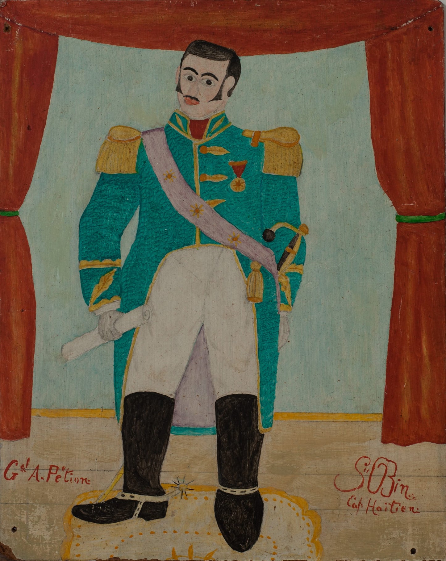 Seneque Obin (1893-1977) 10"x8" Portrait of General Alexandre Petion c1960 Oil on Masonite #12-3-96GSN-HA-Fondation Marie & Georges S. Nader