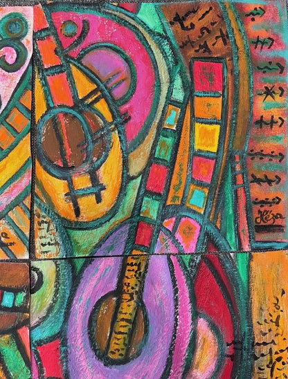 Heza Barjon 21"x21" (4-10"x10" Untiled Abstract 2022 Acrylic on Canvas Painting #5-JSB-NY