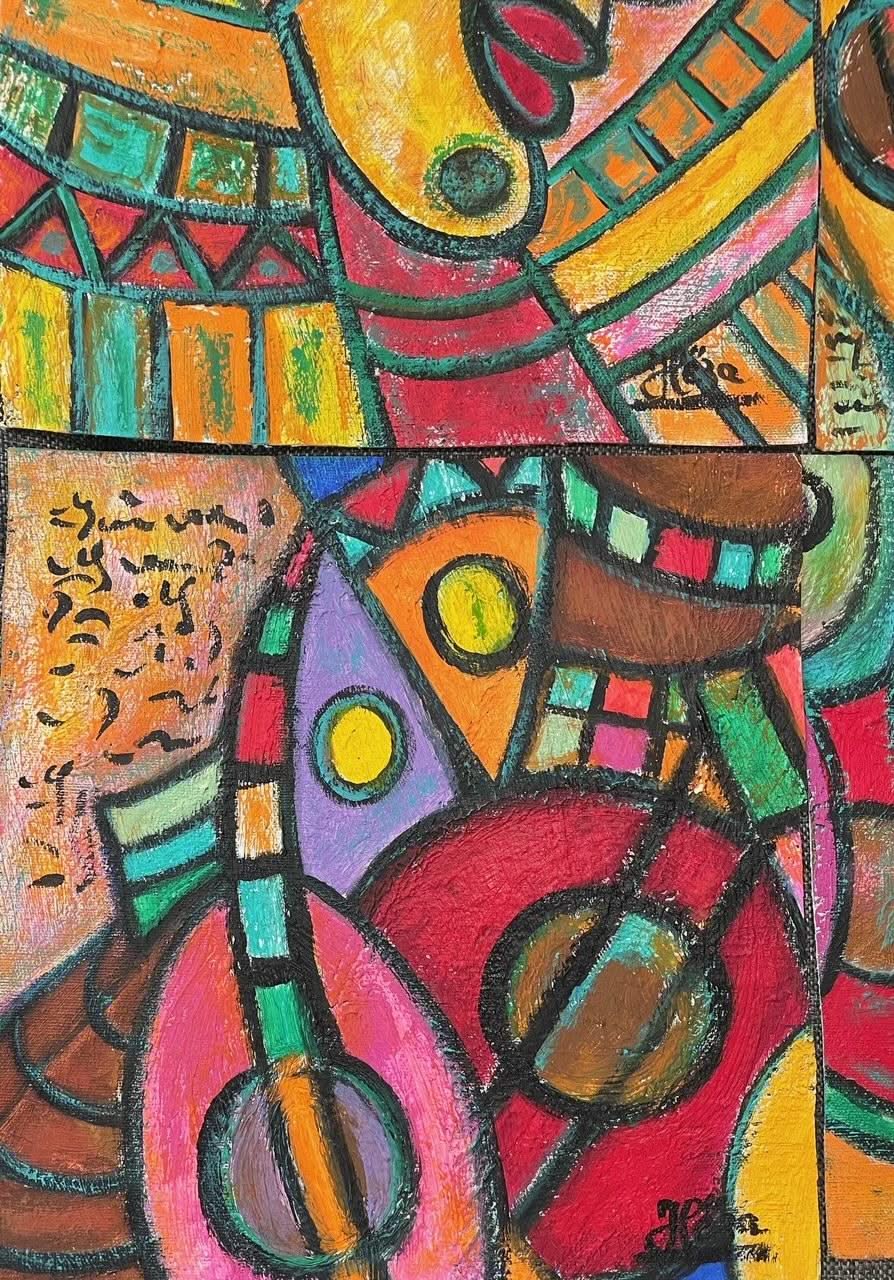 Heza Barjon 21"x21" (4-10"x10" Untiled Abstract 2022 Acrylic on Canvas Painting #5-JSB-NY