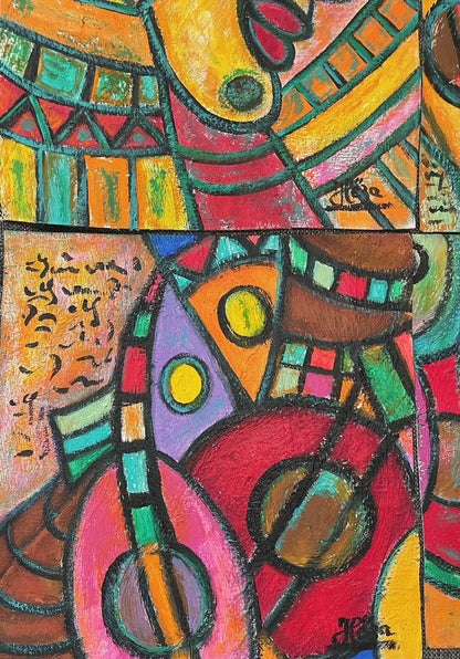 Heza Barjon 21"x21" (4-10"x10" Untiled Abstract 2022 Acrylic on Canvas Painting #5-JSB-NY