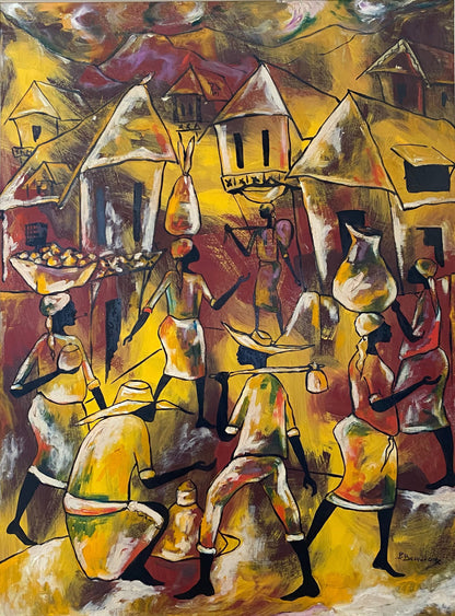 Paul Beauvoir (1932-1972) 32"x24" Village Scene Oil on Canvas Painting #19-SM