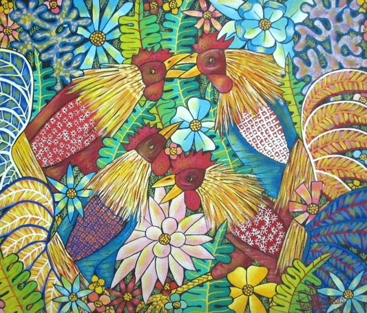 Paul Nemours 20"x24" Lover Coqs in Jungle Oil on Canvas Painting #J51-HA