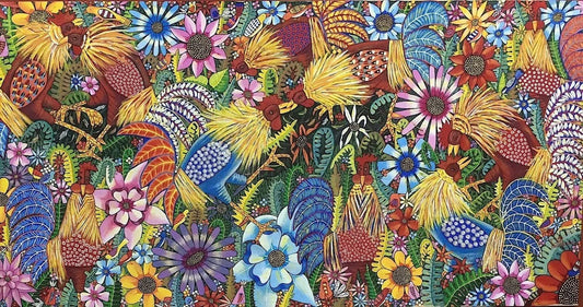 Paul Nemours 48"x97" Multiple Coqs in a Jungle 2014 Oil on Canvas Painting #J32-HA