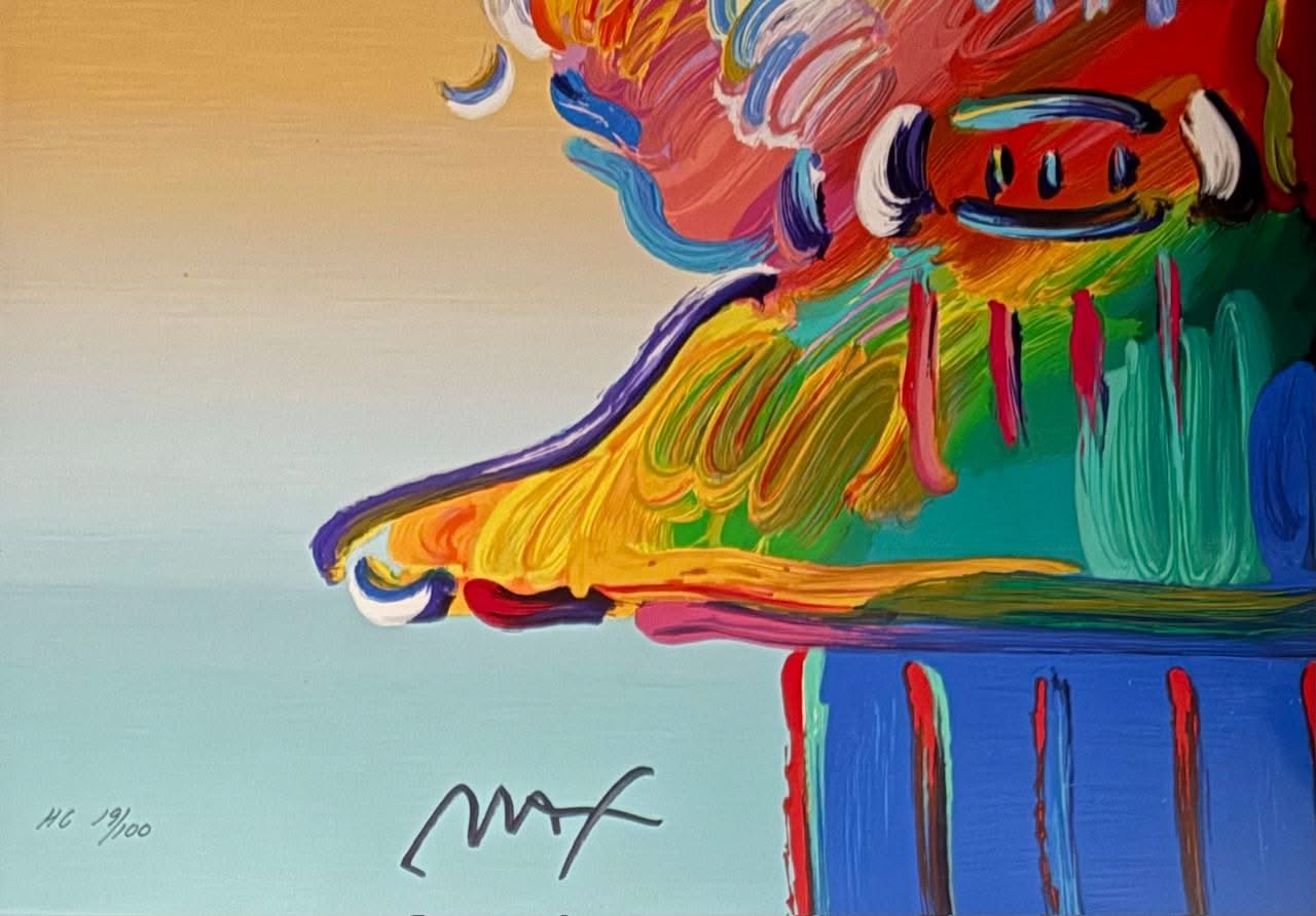 Peter Max (American) 24"x16" Serigraph in Color on Wove Paper. Hand-Signed by Peter Max in Ink and Numbered in Arabic 19/100, Lower Left-Framed 39"x31.5" #1NS