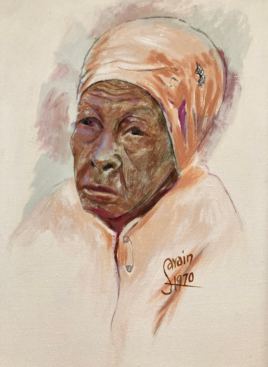 Petion Savain (1906-1973) 24"x16" Portrait of an Old Woman 1970 Oil on Canvas Painting #1HF