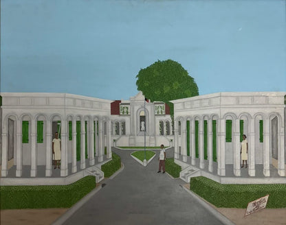 Philome Obin (1891-1986) 24"x30" Iconic Justinien Hospital in Cap Haitian #4-3-96GSN-HA Oil on Board