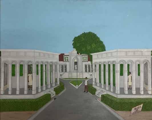 Philome Obin (1891-1986) 24"x30" Iconic Justinien Hospital in Cap Haitian #4-3-96GSN-HA Oil on Board