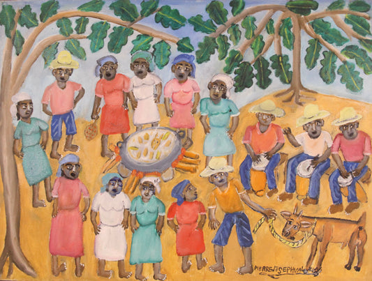 Pierre-Joseph Valcin (1925-2000) 18"x24" Outdoor Cooking c1980 Acrylic on Canvas #1TP