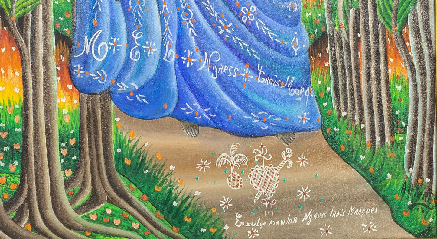 Andre Pierre (1914-2005) 29" X 23 ½"   "Erzulie Dantor Ngress Lrois Marques" c1980 Oil on Canvas Framed Painting  #12SS