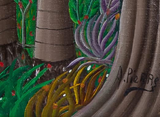 Andre Pierre (1914-2005) 20"x32" "Erzuly Freda Dambala Wouedo" c1980 Oil on Canvas Framed Painting  #22SS