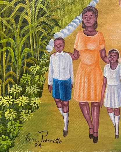 Emmanuel Pierrette 16"x20" After Mass 1994 Oil on Canvas Painting #3-2-95MFN