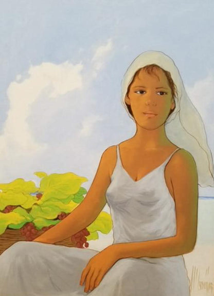 Juan Plutarco Andujar (1931-1995) 40"x30" Morena By The Beach c1990 Oil on Board Painting #1LM