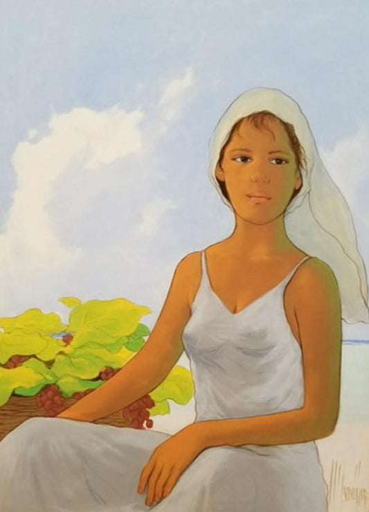 Juan Plutarco Andujar (1931-1995) 40"x30" Morena By The Beach c1990 Oil on Board Painting #1LM