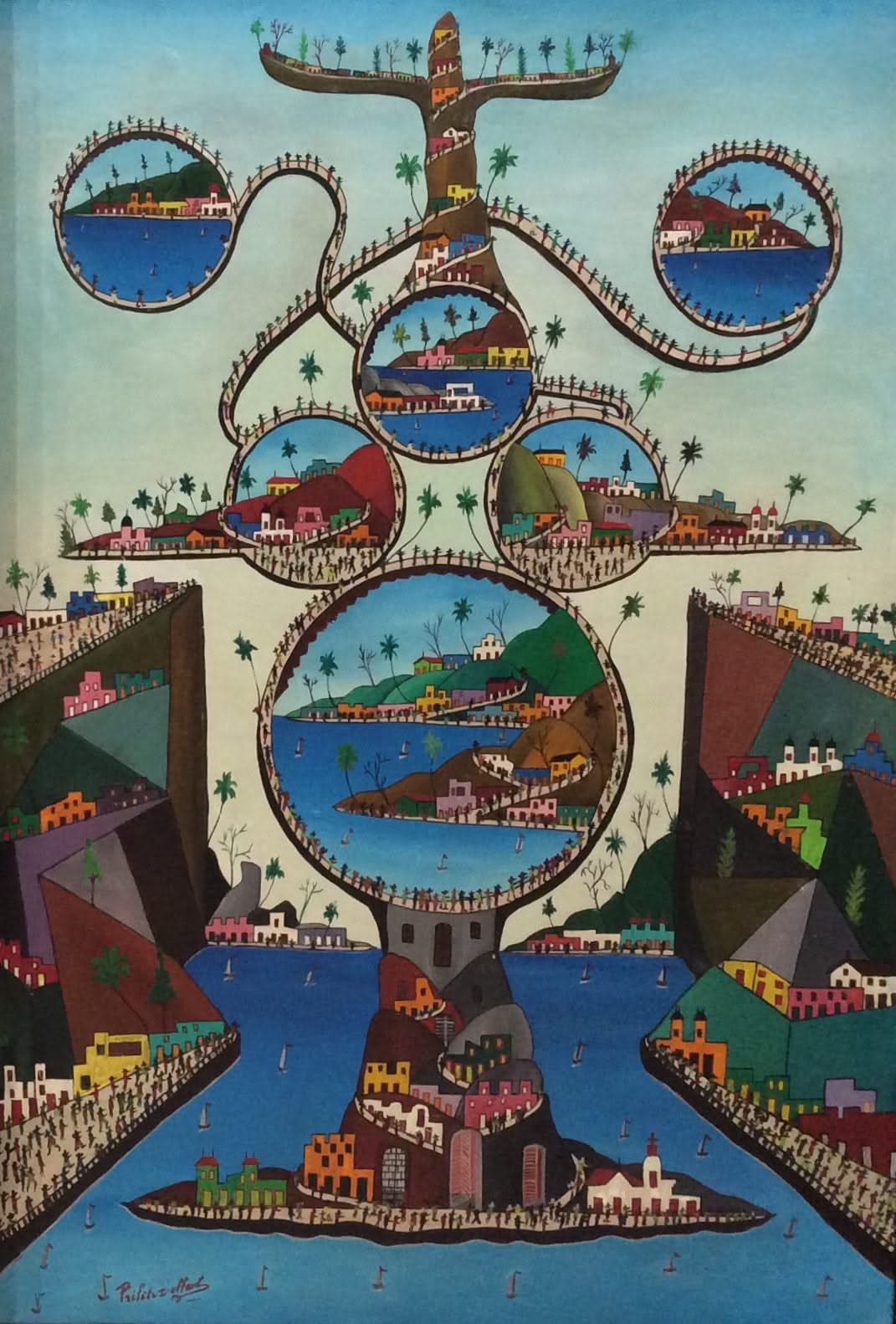 Prefete Duffaut (Haitian, 1923-2012) 36"x24" Imaginary City c1980 Oil on Canvas Unframed Painting #94-3-96GSN-NY