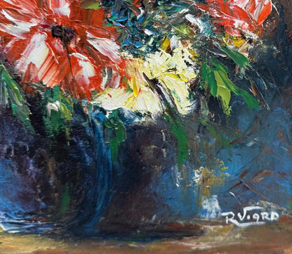 Raoul Viard (1921-1984)  20"x16" Vase of Flowers c.1970s'1980s Oil on Canvas Unframed Painting #3RS