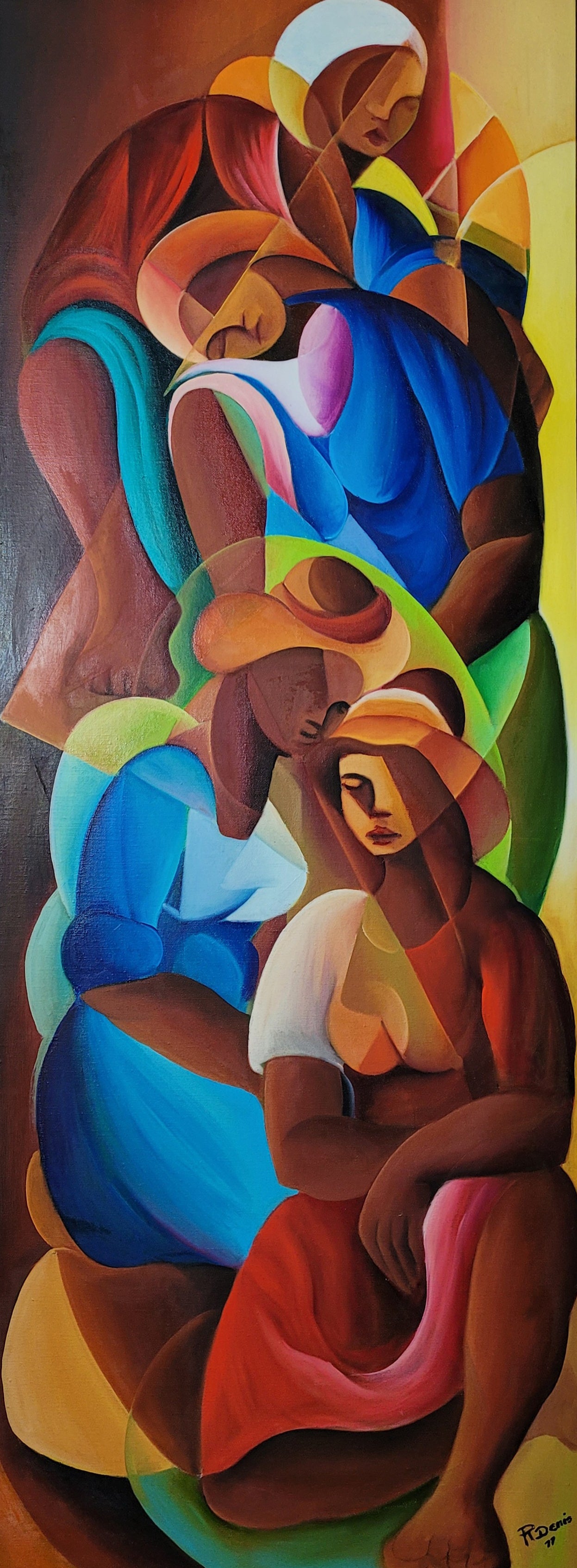 Raphael Denis (1934-2012) 48"x18" Vibrant Female Figures 1977 Acrylic on Canvas Painting#3WF