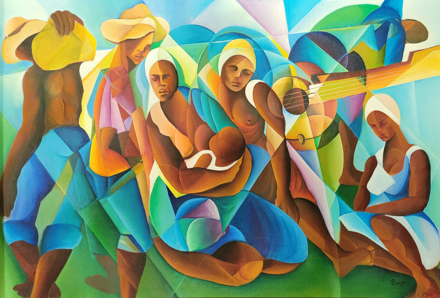 Raphael Denis (1934-2012) 33"x50" People 1978 Acrylic on Canvas Painting#1WF