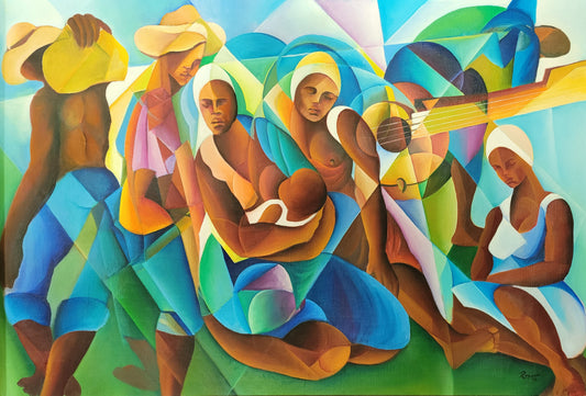 Raphael Denis (1934-2012) 33"x50" People 1978 Acrylic on Canvas Painting#1WF