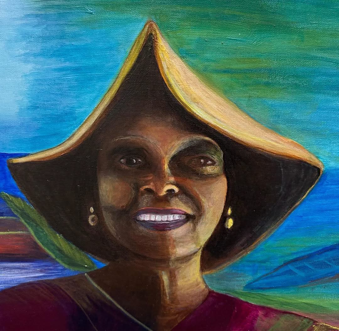 Raymonde Talleyrand 20"x16" Lady With A Hat  2019 Acrylic on Canvas Unframed Painting#32RT