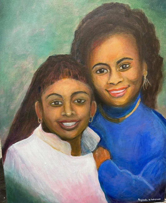 Raymonde Talleyrand 20"x16" Sisters 2019 Acrylic on Canvas Unframed Painting#33RT