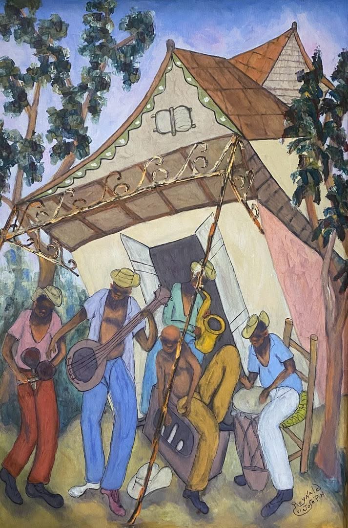 Reynald Joseph 36"x24" Band Players 2001  Acrylic on Canvas #1JN-HA