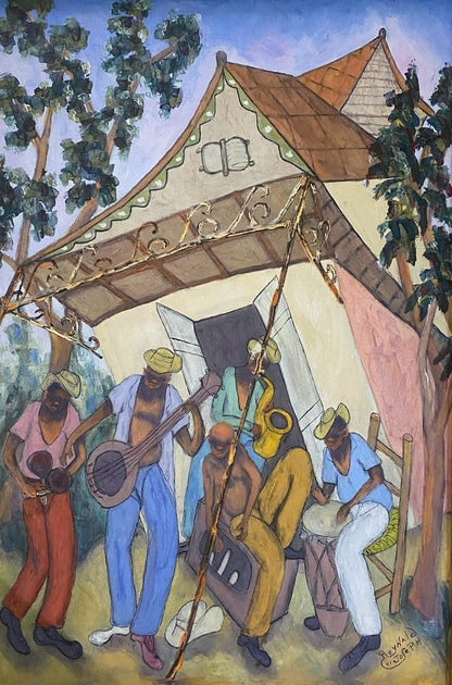 Reynald Joseph 36"x24" Band Players 2001  Acrylic on Canvas #1JN-HA