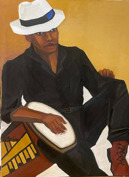 Rolande Magloire 40"x30" The Drummer in Black 2025 Oil on Canvas Painting #12RM