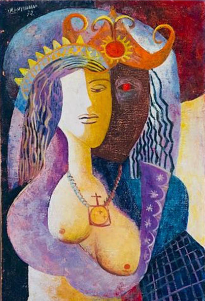Rose-Marie Desruisseau (Haitian, 1933-1988) 36"x24" Duality 1970 Oil on Canvas Unframed Painting #1AB