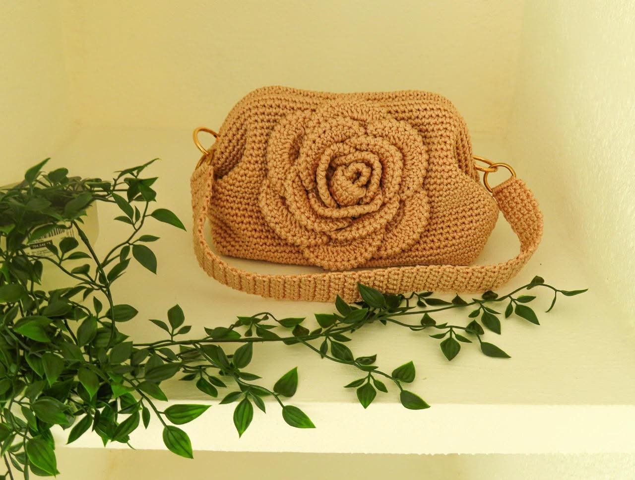 "Rose Bag" by Lady Katrina Crochet 10" x 7.5" (26 x 19 cm) Large Gold Yellow Handbag Made in Haiti  #KATRINA#7